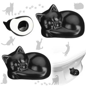 lot 10093 image: Wonderjune 2 Pack Toilet Bolt Covers Decorative Cat Toilet Bolt Screw Cover Caps Ceramic Cute Bathroom Decor Fun Themed Gadgets Replacement Parts(Black)