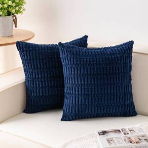 lot 10105 image: Aegero Pack of 2 Corduroy Decorative Throw Pillow Covers 18x18 InchSoft Boho Striped Pillow Covers Modern Farmhouse Home Decor for Sofa Living Room Couch Bed��Blue��