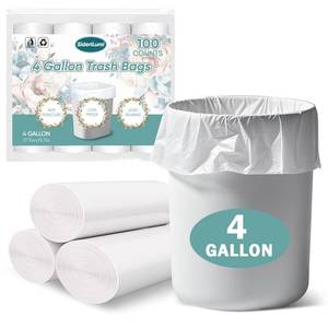 lot 10477 image: SideriLumi Small Trash Bags 4 Gallon - 100 Count Leakage-Proof 4 Gallon Trash Bag, Unscented Small Garbage Bags for Office Bedroom Bathroom Mini Trash Bags, White 4 Gal Trash Can Liners