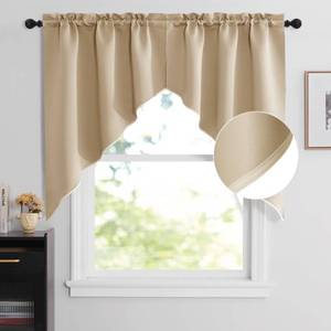 lot 10479 image: NICETOWN Rustic Kitchen Swag Curtain Valances, Rod Pocket Room Darkening Valences, Soft Farmhouse Window Decor for Cafe, Living Room(2 Panels, Each Panel 36 W x 45 L, Biscotti Beige)