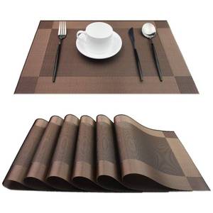 lot 10483 image: PIGCHCY Place Mats Heat-Resistant Non Slip Placemats Easy Wipe Clean Table Mats Woven Vinyl Placemats for Dining Table(Set of 6, Brown)