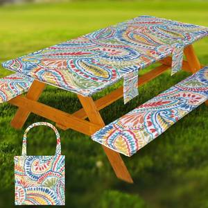lot 11002 image: Fitted Picnic Table Cover with Bench Covers Waterproof Elastic Edges Rectangle Patio Tablecloth Outdoor Camping Essentials Stuff Rv Accessories Summer Trip Travel Supplies Party Camper Gifts, 6 ft