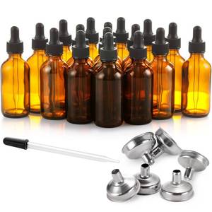 lot 11956 image: 24 Pcs, 2 oz Dark Amber Dropper Bottles with 6 Small Funnels & 1 Long Glass Labels - 60ml Tincture Bottles w Eye Dropper for Essential Oils, Perfume, Hair Oil, Liquids - Leak Proof Travel Bottles