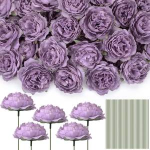 lot 11957 image: Thiccywoov 100 Pcs Flowers Long Stem Artificial Rose, 3.2 Inches Silk Rose Head Flowers Fake for Wedding Bridal Bouquet Independence Day Home Floral DIY Centerpieces Party Decoration(Purple)