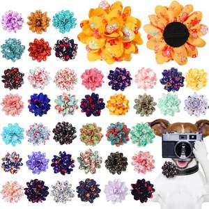 lot 11966 image: Sanwuta 80 Pcs Spring Summer Theme Dog Collar Flowers Bulk Floral Collar Bow Ties Holiday Dog Accessories Grooming Supplies Puppy Bows Slides Attachment for Small Medium Large Pets Cats