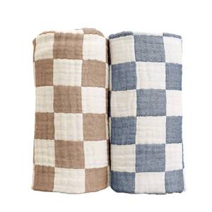 lot 11971 image: Ultra Soft Checkered Muslin Baby Blanket Pack of 2 Cotton Swaddles Bed Blankets for Babies and Toddlers Boys Newborn 42 x 42 inches (Blue and Coffee)