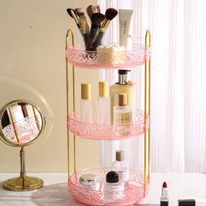 lot 11972 image: Fangoo Rotating Makeup Organizer for Vanity, 360 Spinning Cosmetic Storage, Perfume Holder for Bathroom Countertop or Dresser (Pink, 3 Tiers)