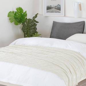 lot 11984 image: BOURINA Beige Throw Blanket 50 x90 Inches Throw Textured Solid Soft Sofa Throw Bed Runner Couch Cover Knitted Decorative Blanket Bed Runner
