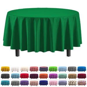 lot 12281 image: Exquisite Party Solids 6-Pack Premium Plastic Tablecloth 84in. Round Plastic Table Cover - Emerald Green