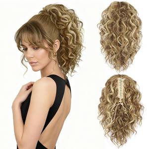 lot 12286 image: 12 Inch Blonde Ponytail Extension - Curly Pony Tails Hair Extensions, Claw Clip Ponytail Extension, Synthetic Clip in Ponytail Hair Extensions (Color Dark Blonde with Beige Blonde Highlights)