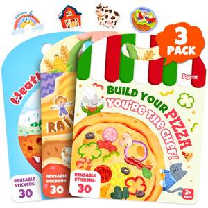 lot 12289 image: JoyCat Reusable Sticker Book Set (3-Pack) Farm, Pizza-Making, Weather - 90 Pcs Stickers for Toddlers, Kids Sticker Activity Book, Road Trip Travel Toys, Birthday Gifts for Boys and Girls