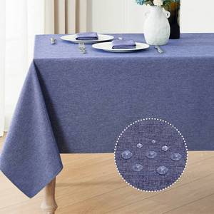 lot 12294 image: Veblandy Rectangle Tablecloth Linen Textured Waterproof & Stain Resistant Table Cloth Wrinkle Free Decorative Fabric Farmhouse Table Cover for DiningPartyBuffetWedding, 60 x 84 Inch, Demin Blue