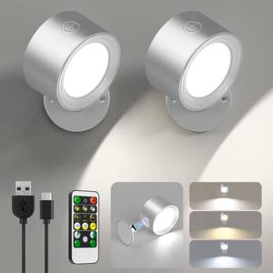 lot 12300 image: Lightbiz LED Reading Lights, Wall Lights Sconces 2 Pcs with Remote Rechargeable Battery Operated, 3 Color Temperatures & Dimmable Light Magnetic Ball 360°Rotation, Lamps for Study Bedside Closet