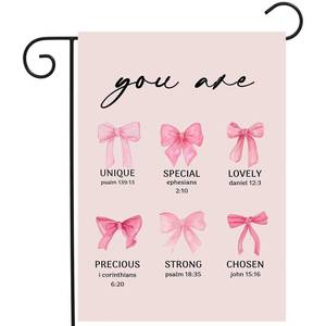 lot 12302 image: Pink Bow Christian Flags 12x18 Double Sided Religious Garden Flags for Outside God Says You are Bible Verse Flag Inspirational Seasonal Banner Funny Outdoor Lawn Christmas Decoration
