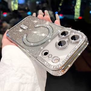 lot 12315 image: PRFLM Magnetic Glitter Case for iPhone 17 Pro 6.3 Compatible with MagSafe Not-Yellowing Cute Sparkle Diamond Camera Protection Plating Phone Case for iPhone 17 Pro Women Girls, Silver