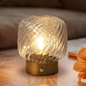 lot 12316 image: LUSHARBOR Battery Operated Table Lamp with Timer, Stepless Dimming Small Bedside Lamp Battery Powered Cordless Lamp for Home Decor EntrywayLiving RoomCoffee TableShelf Transparent