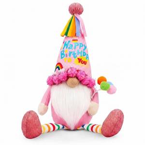 lot 12323 image: Happy Birthday Decorations - Funny Birthday Gifts for Women, Her, Mom, Girls, Women Friendship, Sister, Wife, Mother, Grandma, Boss Who Have Everything - Pink Gnomes Doll Decor for Table Centerpieces