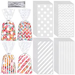 lot 12328 image: Aodaer 100 Pieces 10.6 x 5.1 In White Cellophane Bags Plastic Candy Gift Bag Cellophane Treat Bags with Twist Ties Stripes Polka Dot Printed Pattern Goodie Bag for Birthday Weddings Party Favors