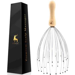 lot 12336 image: USAGA 32 Fingers Head Massager, Head Scratcher Scalp Massager, Stocking Stuffers Gift for Scalp Body Relaxing Wood Handle (1 Pack)