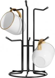 lot 12341 image: HULISEN Mug Tree for Large Cups, Counter Coffee Mug Holder with 6 Hooks, Metal Coffee Cup Holder Tree, Standing Rack for Countertop, Kitchen Counter Decor, Black