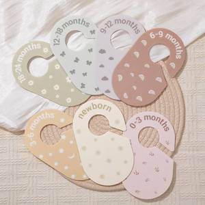 lot 12345 image: Baby Size Clothes Dividers for Closet Nursery Hanger Month Dividers for Clothing Organizer - Set of 7 Infant Age Separators from Newborn to 24 Months for Boho Room Decor
