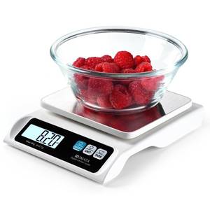 lot 12360 image: BOMATA 0.1g 13lb Food Scale, Digital Kitchen Scale with Removable Stainless Steel Pan, Backlit LCD Display, for Cooking, Baking B621 White