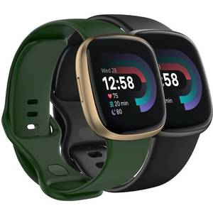 lot 12365 image: Nacorulu Compatible with Fitbit Versa 4  Versa 3  SenseSense 2 Bands, Soft Silicone Replacement Band for Women Men 2 Pack(Black_Army Green, Small(5.5-7.1)) (Only Black)
