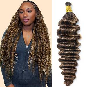 lot 12377 image: YWIGS #42730 Boho Human Hair Deep Wave Bulk Human Hair for Braiding 100G Human Braiding Hair for Boho Braids 18inch
