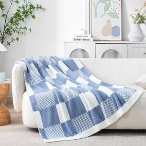 lot 13068 image: Snuggle Sac Checkered Blanket, Blue Throw Blanket for Couch Checker Microfiber Fluffy Warm Fuzzy Cozy Soft Throw Blanket Reversible Checkered Blankets for Sofa, Chair, Bed, 60x80 inches