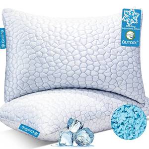 lot 13069 image: QUTOOL Cooling Pillow for Sleeping, CertiPUR-US Shredded Memory Foam King Pillows Set of 2, Cool Pillow for Hot Sleepers Adjustable Firm Pillow for Side, Back, Stomach Sleepers Soft Yet Support, White
