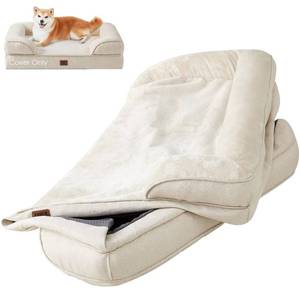 lot 13070 image: EHEYCIGA Dog Bed Cover Replacement for Large Sized Dog Bed, Waterproof Washable Removable Cover for Orthopedic Memory Foam Dog Sofa, Non-Slip Bottom, Beige, Cover Only