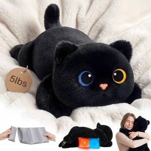 lot 13074 image: Mewaii Weighted Stuffed Animals 5 lbs Adjustable, Heated & Coolable 23 Inch Plush for Realistic Hug, Microwavable Removable Inner Pad, Cat Gifts for Adults & Kids (Black)