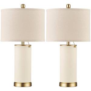 lot 13079 image: KDG 23.4 White PU Leather Table Lamps for Living Room Set of 2, E26 Socket LED Modern Home Decor Fabric Lampshade Desk Lamp Lighitng for Bedroom, Bedside, Farmhouse, Nightstand, Night Light