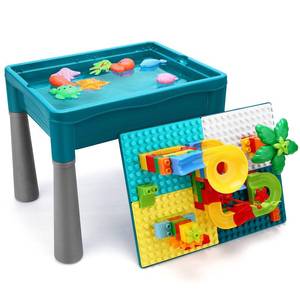 lot 13081 image: NIWOTA Double Sided Kids Activity Table with Storage, All-in-1 Multi Activity Table, 105pcs Marble Run Building Blocks Compatible with Classic Bricks, Craft Play Sand Water Table for Toddler