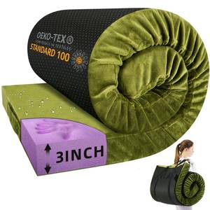 lot 13083 image: BDEUS Memory Foam Camping Mattress Pad 3inch Cot Size Waterproof Roll Up Bed Sleeping Mat for Adults Portable Roll Up Mattress for Travel Guest Floor Bed Cot Mattress Pad for Car, Tent (Green, Cot)