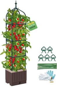 lot 13087 image: MQHUAYU Raised Garden Bed Planter Boxes with Trellis,1pcs 70.9 Self-Watering Tomato Planter Boxes with Trellis for Climbing Vegetables Plants Flowers Tomato,Use for Indoor Outdoor (Brown)