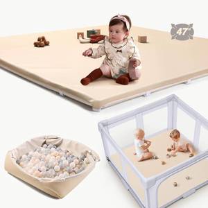 lot 13115 image: Hikiddy Baby Padded Floor Mat 2025 Upgrade 2-in-1 Foldable 47x47 Foam Soft Mat & Play Pit- 1.4inch Extra Thick Vegan Leather Waterproof Play Mat for 50x50 Playpen -Playmat for Infants Babies