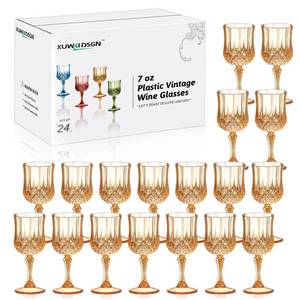 lot 13116 image: XUWAIDSGN 24 Pcs 7oz Plastic Vintage Wine Glasses Drinking Glasses Unbreakable Wedding Glassware Crystal Water Goblets Reusable Drinkware Vintage Champagne Flutes (24, Amber)