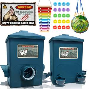 lot 13117 image: Automatic Port Chicken Feeder and Cup Waterer Set - Chicken Coop Accessories, No Waste Poultry Feeder, 3 Gallon16 Pounds