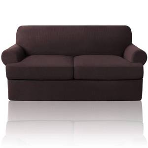 lot 13121 image: PrinceDeco T Cushion Loveseat Slipcover 3 Pieces Sofa Covers for T Cushion Sofa Stretch Slip Covers for 2 Cushion Couch with 2 Individual T Shape Seat Covers Width Up to 76- Washable, Brown