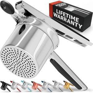 lot 14374 image: PriorityChef Large 15oz Potato Ricer, Heavy Duty Stainless Steel Potato Masher and Ricer Kitchen Tool, Press and Mash Kitchen Gadget For Perfect Mashed Potatoes - Everytime