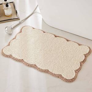 lot 14396 image: Ohocut Luxury Microfiber Bathroom Rugs, Beige Sand Scalloped Bath Rug Boho Farmhouse Cute Aesthetic Preppy Bath Mat for Bathroom, Tub, Floor Carpet, Sink, Shower, Anti Slip, Absorbent, 26x16