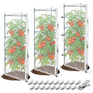 lot 14403 image: 3Pcs Garden Bird Netting Plant Cover for Tomato Cage, 67 x 17.7 Insect Bird Barrier Tomato Cage Net with Zipper, Tomato Trellis Plant Netting Cover for Square Tomatoes Cages Plants Garden Protection