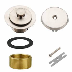 lot 14410 image: Tub Drain and Overflow Kit with Single Hole Overflow Faceplate, Welsan Universal Lift & Turn Bathtub Drain Kit with FineCoarse Thread Conversion Twist Trim Kit Assembly-Brushed Nickel