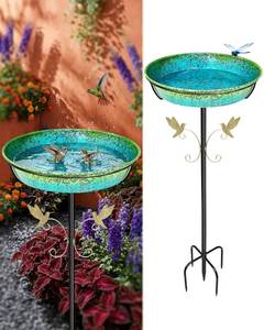 lot 15742 image: 35 Metal Bird Bath for Outside Standing Metal Bird Bath Stake in Ground Iridescent Blue Green Birdbath with Scientifically Designed Color Lure for Birds 12 Detachable Bowl for Garden Patio Yard