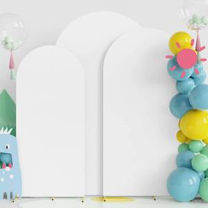 lot 15748 image: Fomcet Set of 3 Wedding Arch Cover 6FT, 6.6FT, 7.2FT White 2-Sided Round Top Spandex Arch Backdrop Cover Fitted Fabric for Birthday Party Baby Shower Wedding Arch Stand Decoration