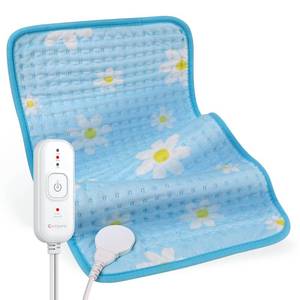 lot 15749 image: Comfytemp Extra Large Heating Pad for Back & Period, 33x 17 King Size Heat Pad Soft and Stylish, Electric XL ShoulderNeckKnee Heated Pad, Washable (Blue & Daisy Print)