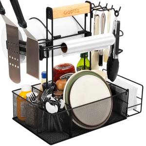 lot 15762 image: Geesta Grill Caddy for Outdoor Grill, BBQ Picnic Camping Caddy with Paper Towel Holder & Magnetic Tool Holder, Condiment Storage Utensil Kitchen Organizer for RV Camper, Tailgate Accessories