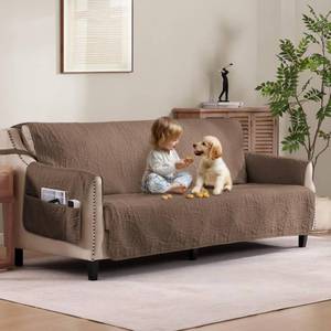 lot 15773 image: Pamhaven Quilted Grand Sofa Covers for 4 Cushion Couch, Couch Cover for Grand Sofa Washable, Soft Cozy Couch Protector, Oversized Grand Sofa Slipcovers Water-Repellent (Grand Sofa 98, Raw Umber)