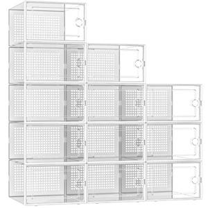 lot 15785 image: Kuject X-Large Shoe Storage Boxes Organizers Clear Plastic Stackable 12 Pack, Shoe Rack & Holder Substitute, Sneaker Containers, Toy Storage Organizer Bins for Entryway, Closet, Under Bed, White